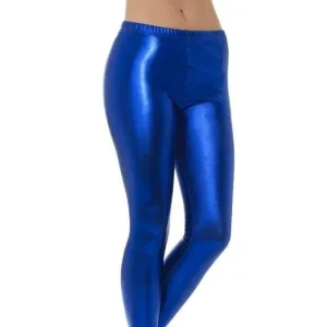 80s Metallic Disco Leggings Adult Blue