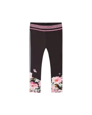 Athletic Leggings Black Printed Big Flowers