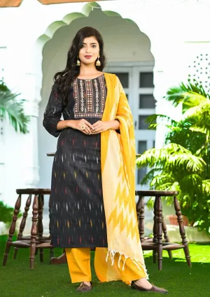 Black Ikat Dupatta Set