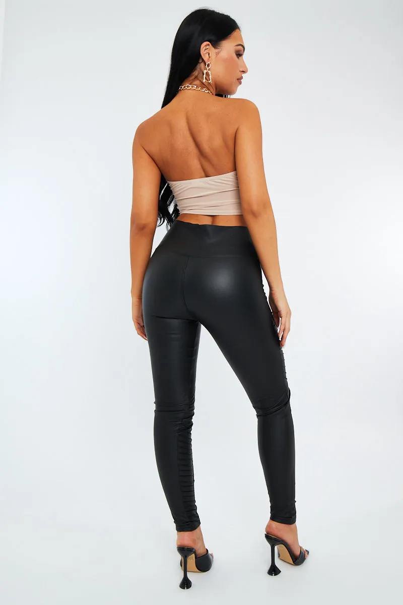 Black PU Leather Biker Leggings - Paz