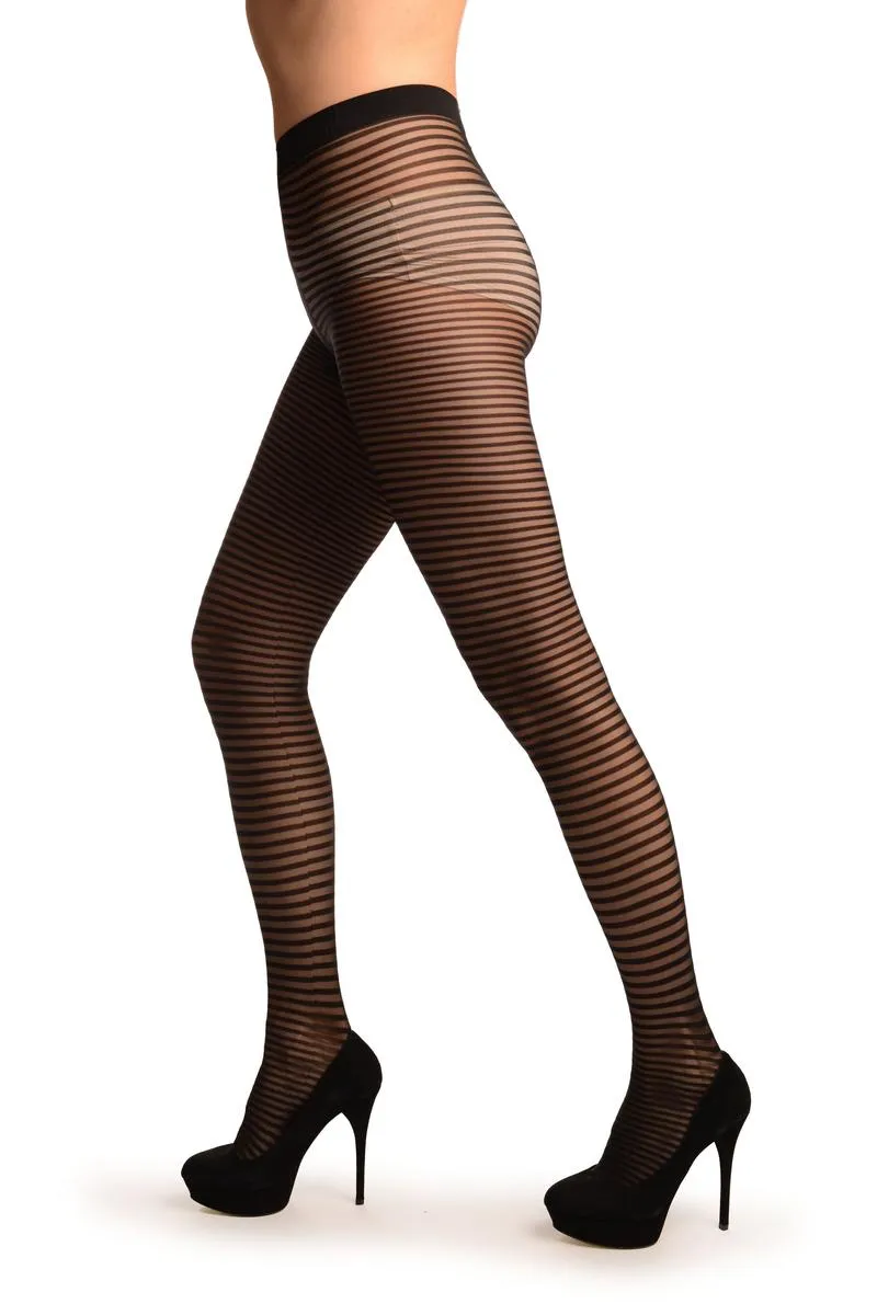 Black Transparent & Opaque Woven Stripes Tights