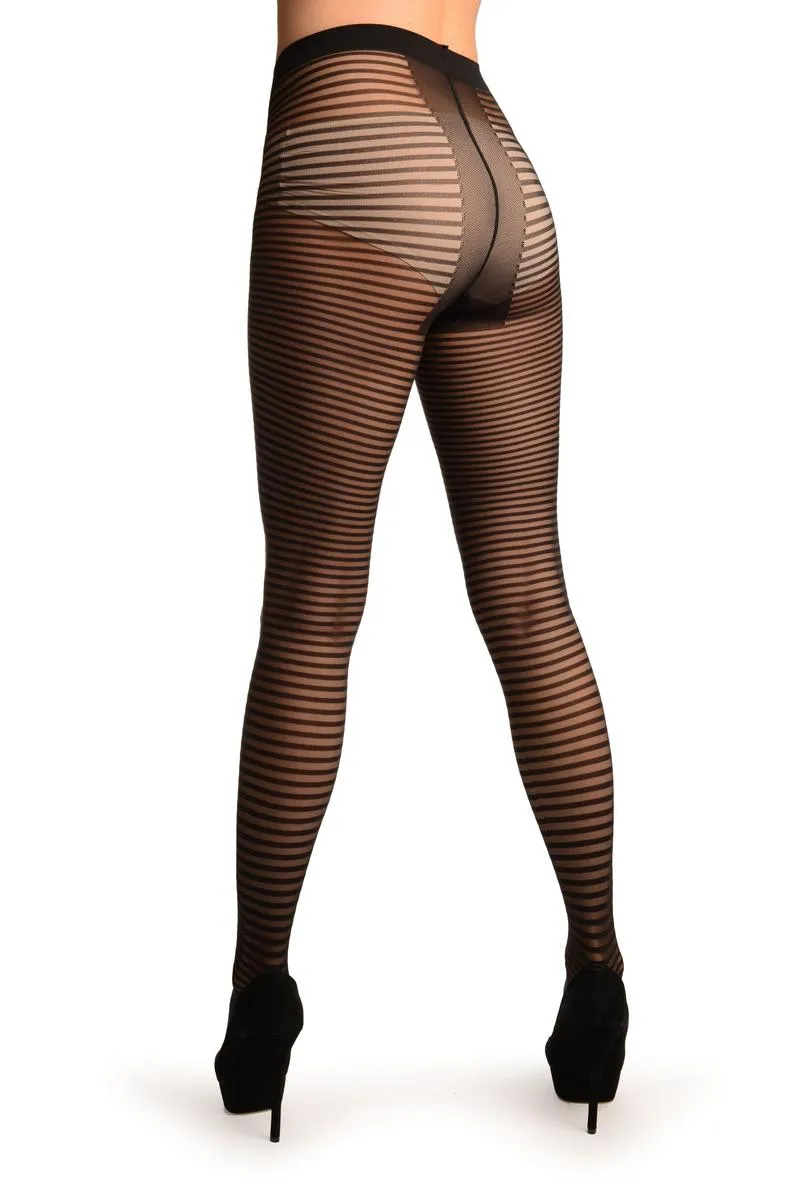 Black Transparent & Opaque Woven Stripes Tights