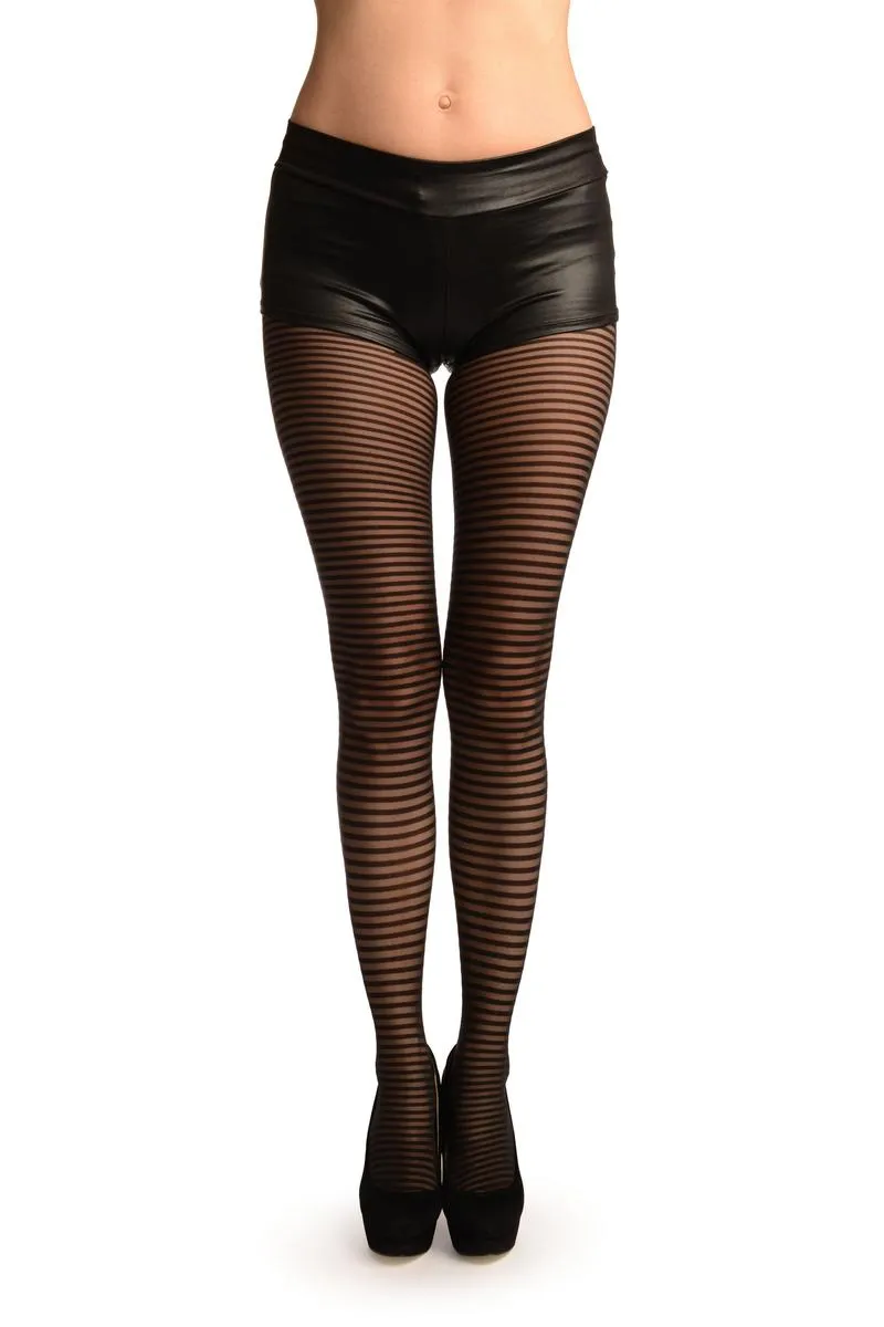 Black Transparent & Opaque Woven Stripes Tights