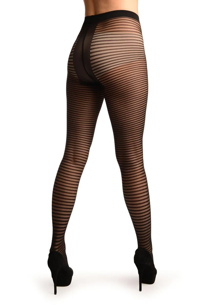 Black Transparent & Opaque Woven Stripes Tights