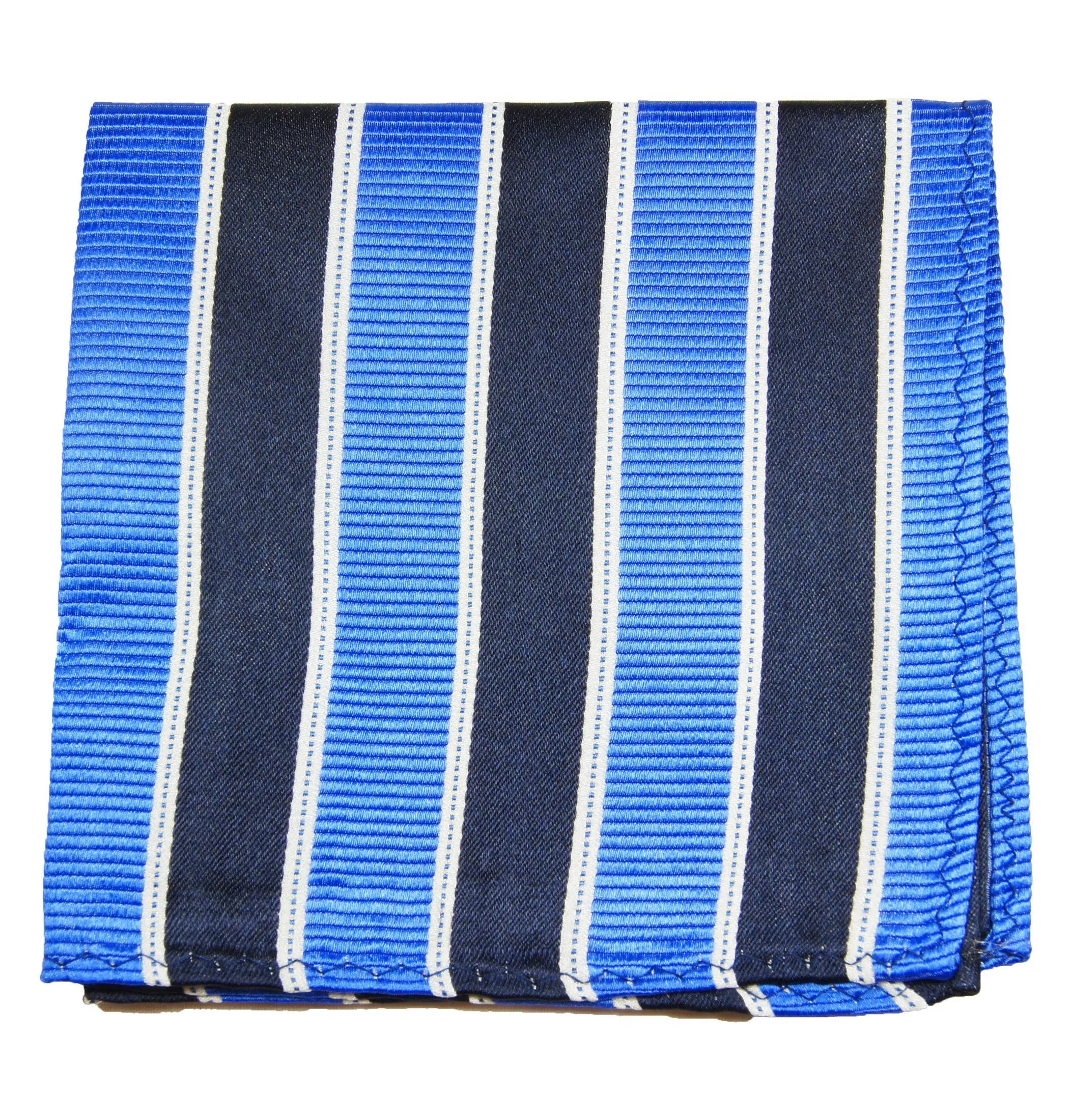 Blue and Navy Striped Silk Pocket Square