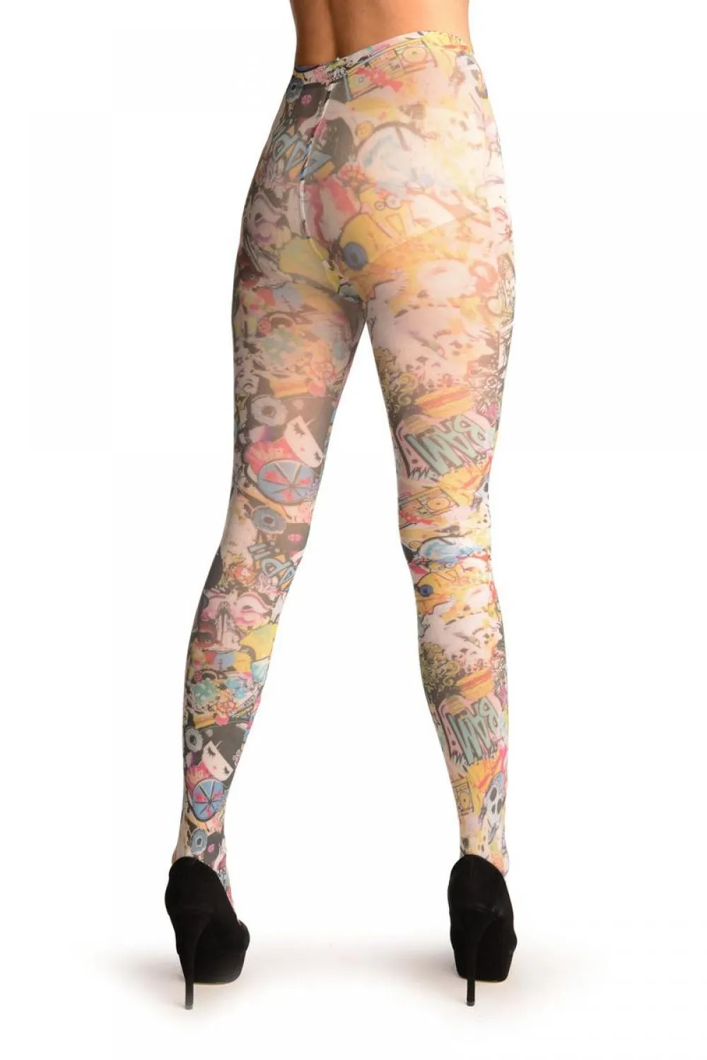 Boom Zap Japanese Girl Collage Printed Tights