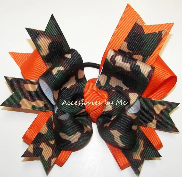 Camouflage Green Orange Ponytail Bow