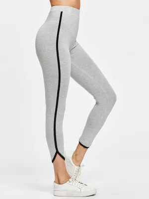 Contrast Binding Curved Hem Heather Knit Leggings