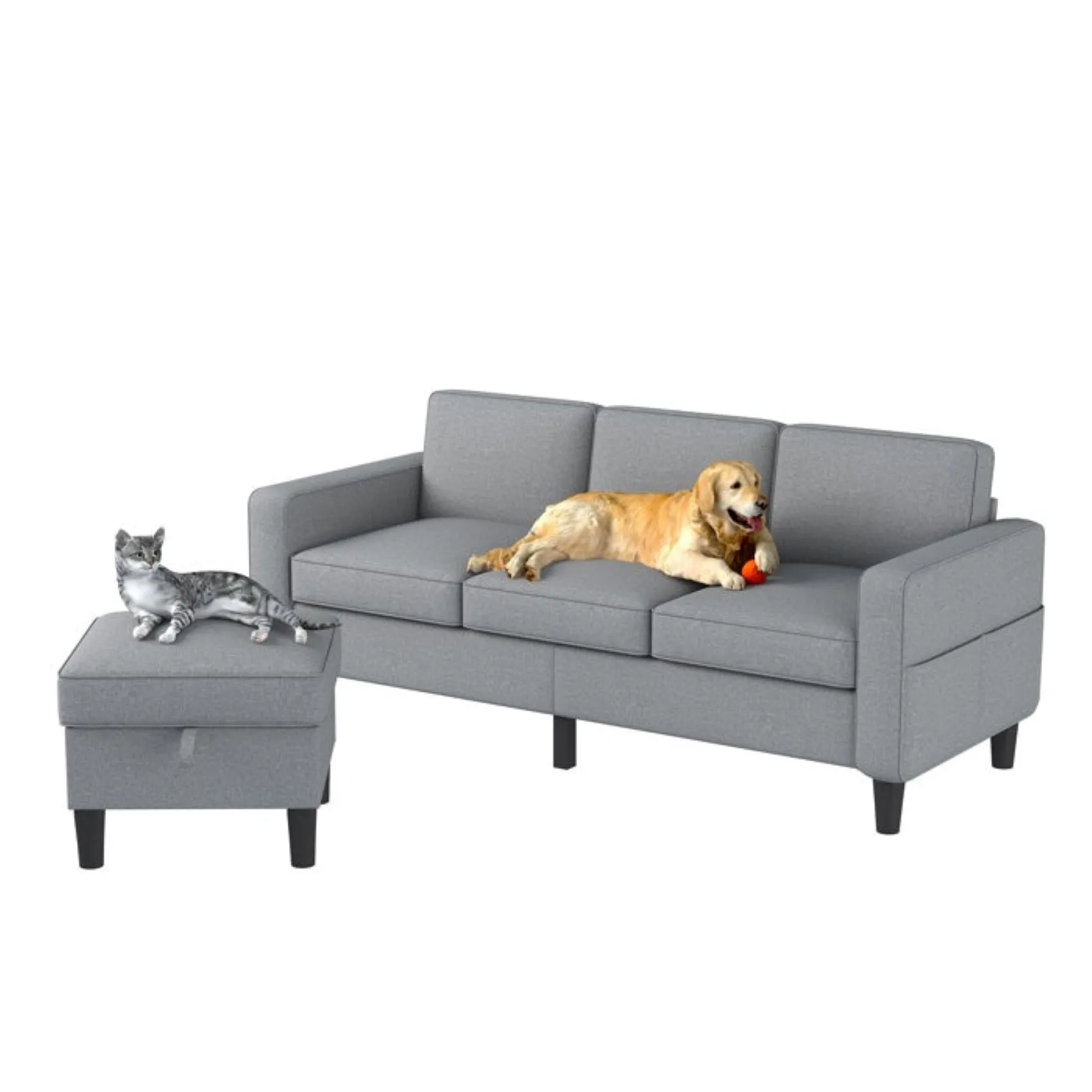 Elison 3 Seater Fabric Sofa with Storage Ottoman for Living Room