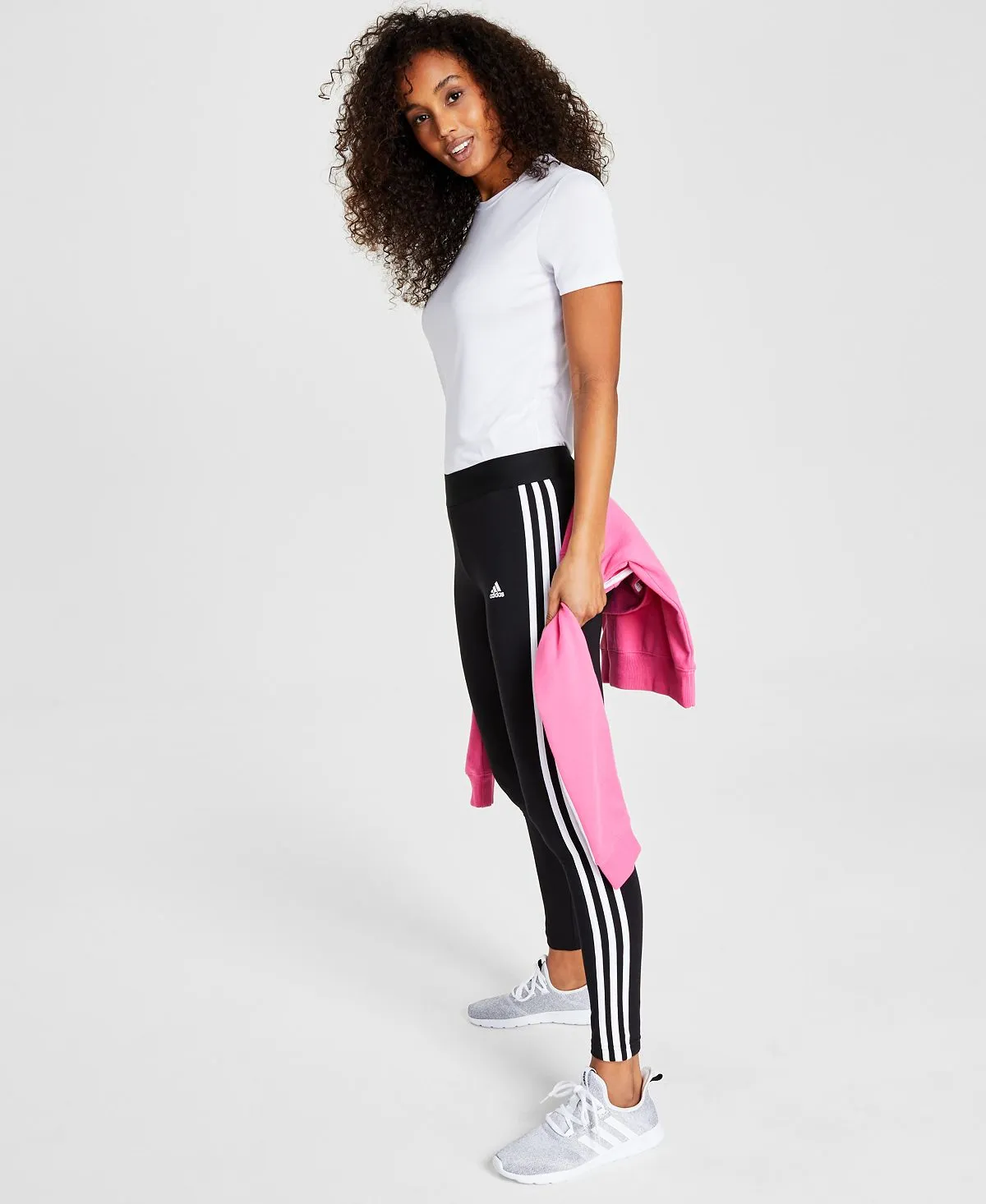 essentials Women's Full Length Cotton 3 Stripe Leggings, xs-4x adidas black and white