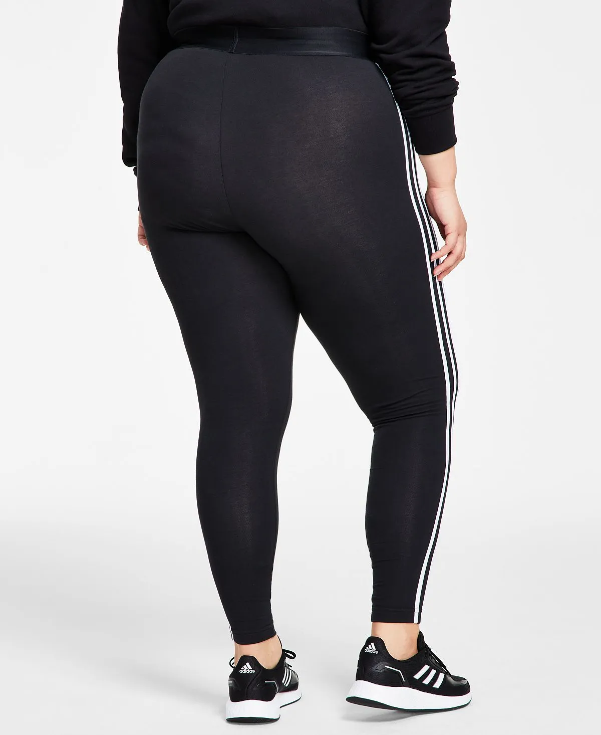 essentials Women's Full Length Cotton 3 Stripe Leggings, xs-4x adidas black and white