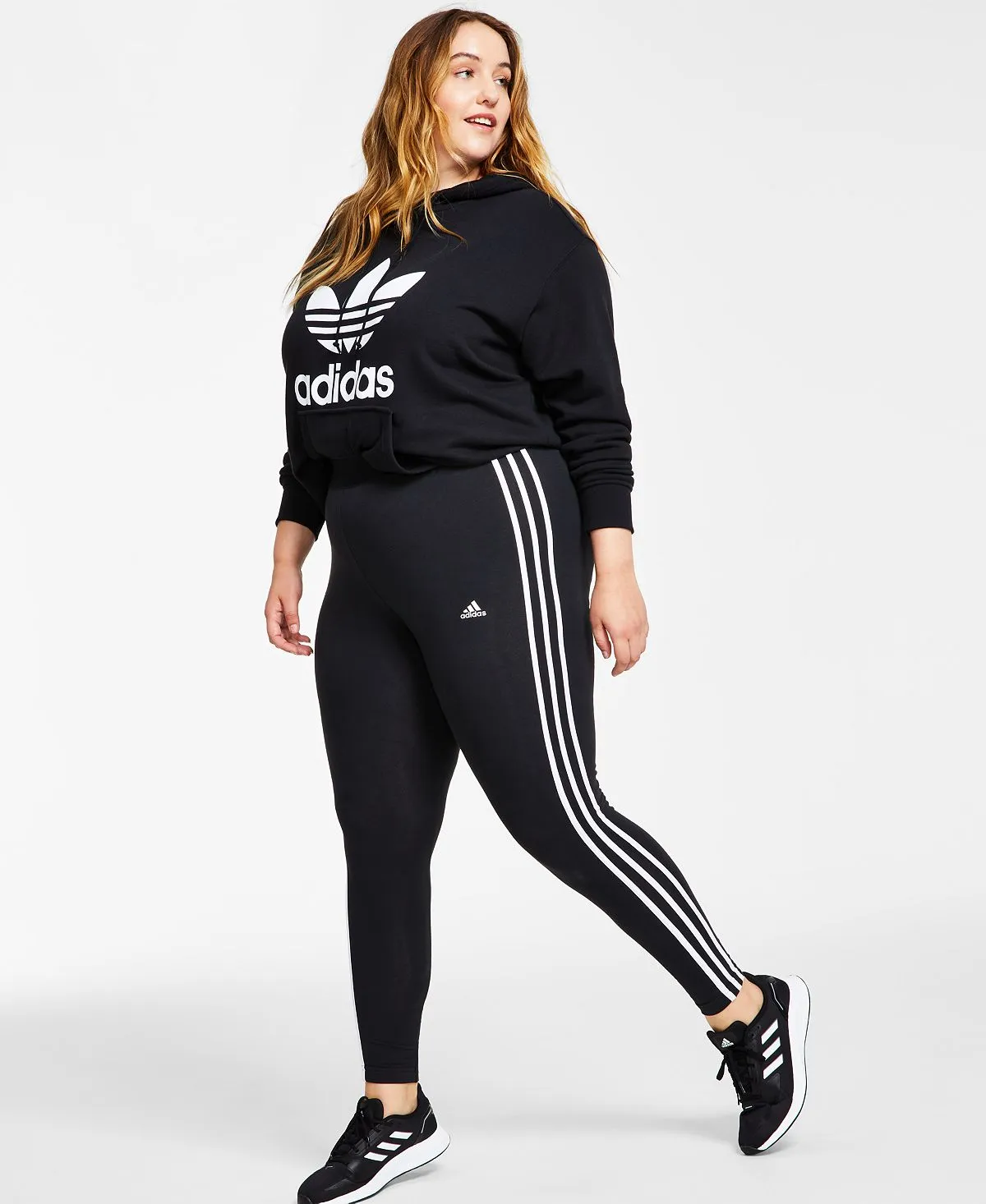 essentials Women's Full Length Cotton 3 Stripe Leggings, xs-4x adidas black and white