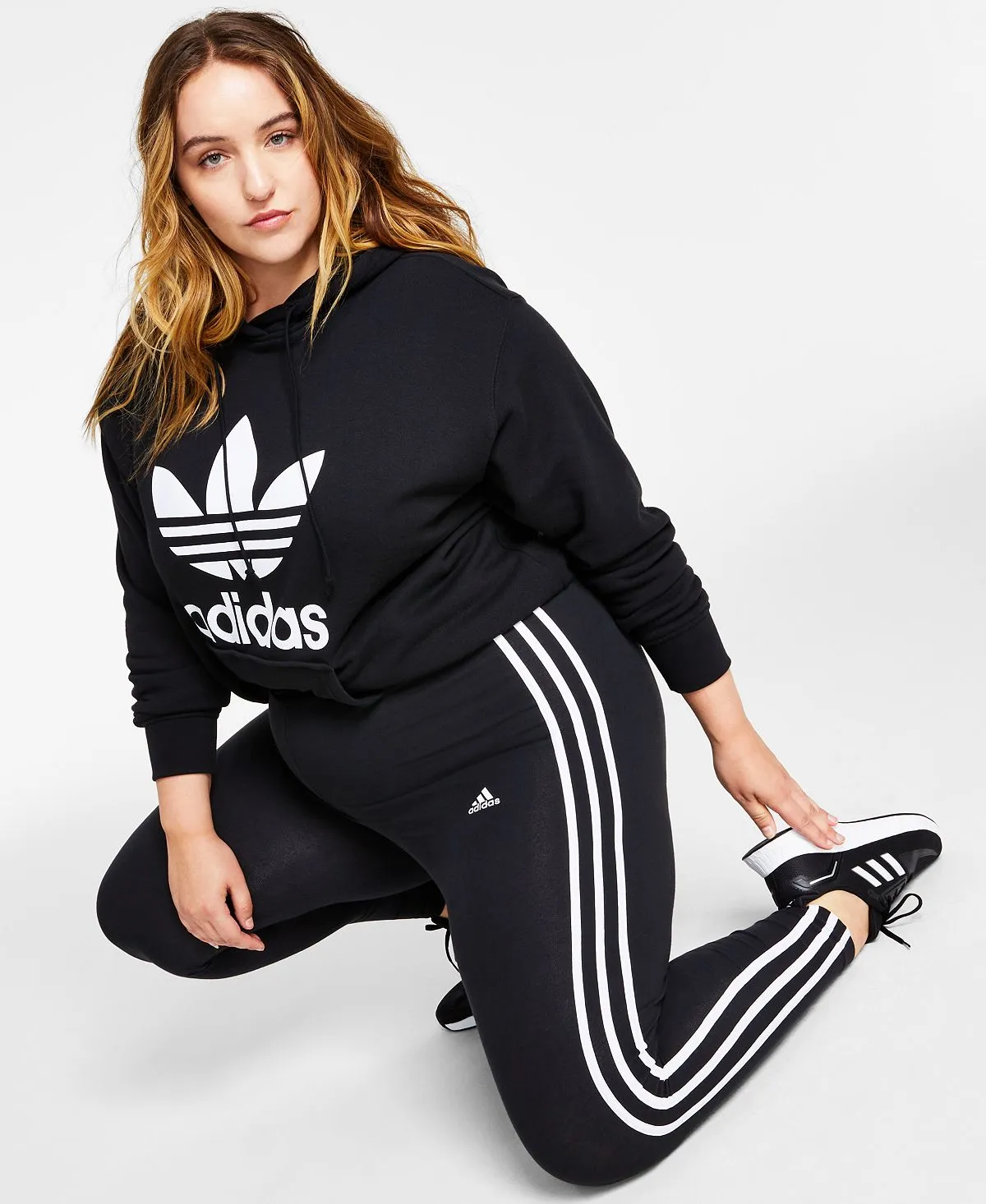 essentials Women's Full Length Cotton 3 Stripe Leggings, xs-4x adidas black and white