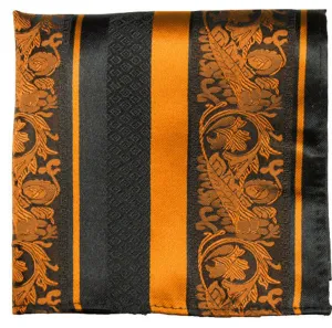 Fire Orange and Black Silk Pocket Square