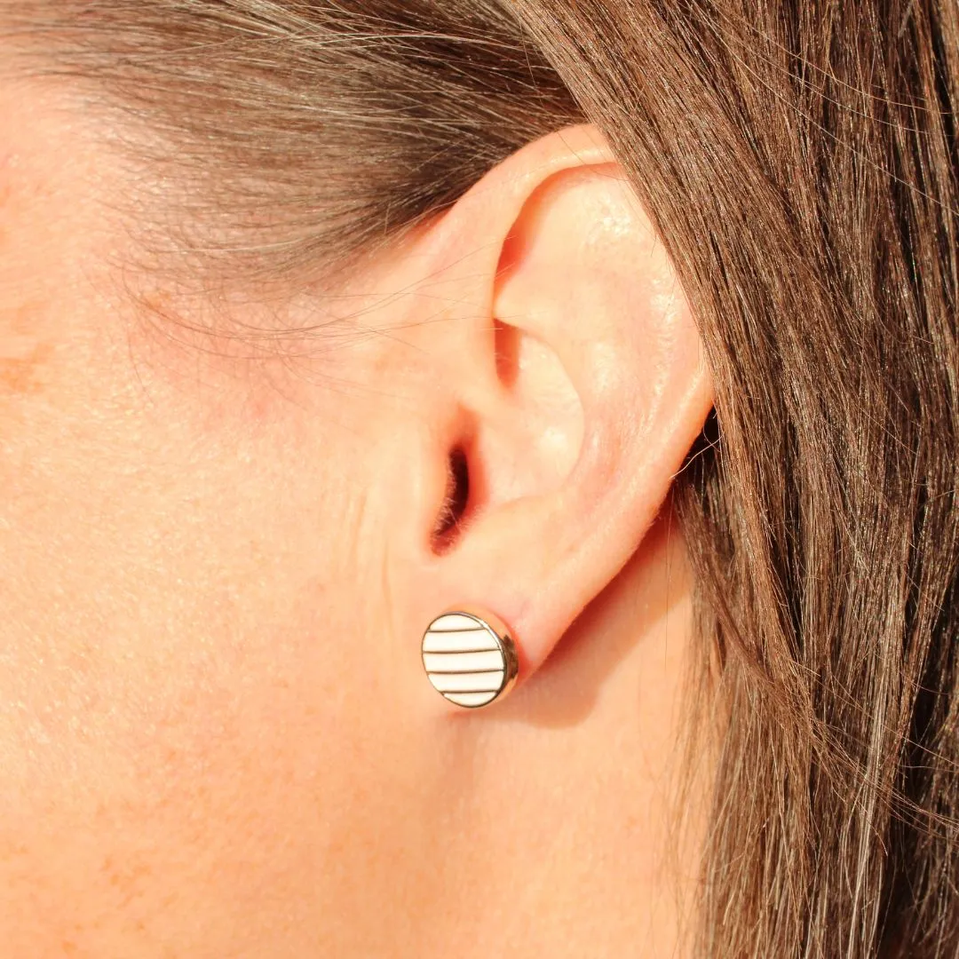 Gold Rimmed Stripe Studs Hypoallergenic Earrings for Sensitive Ears Made with Plastic Posts