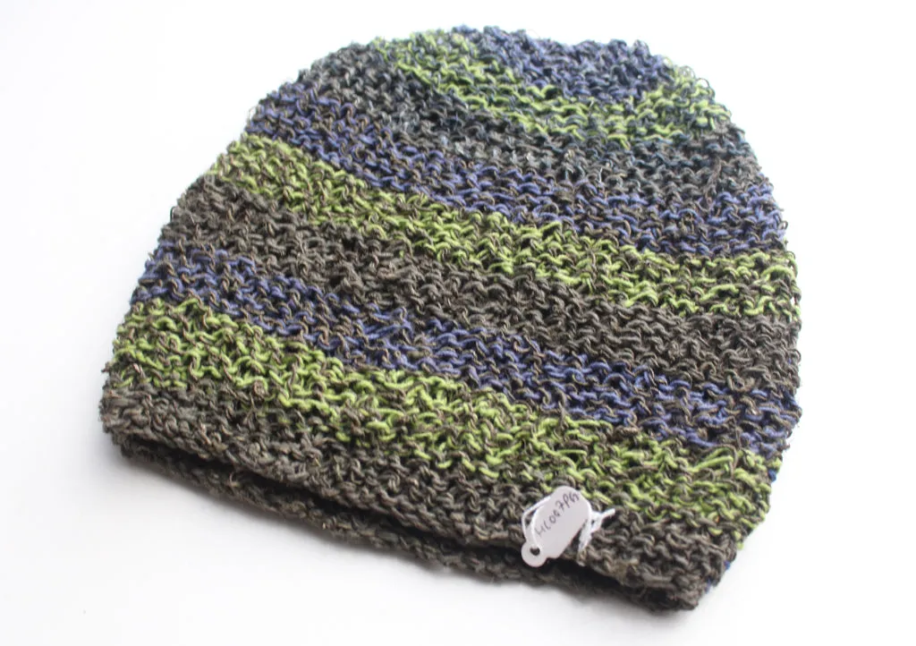 Hand Knitted and Trendy Multicolor lining Hemp Beanie, Hemp Hat