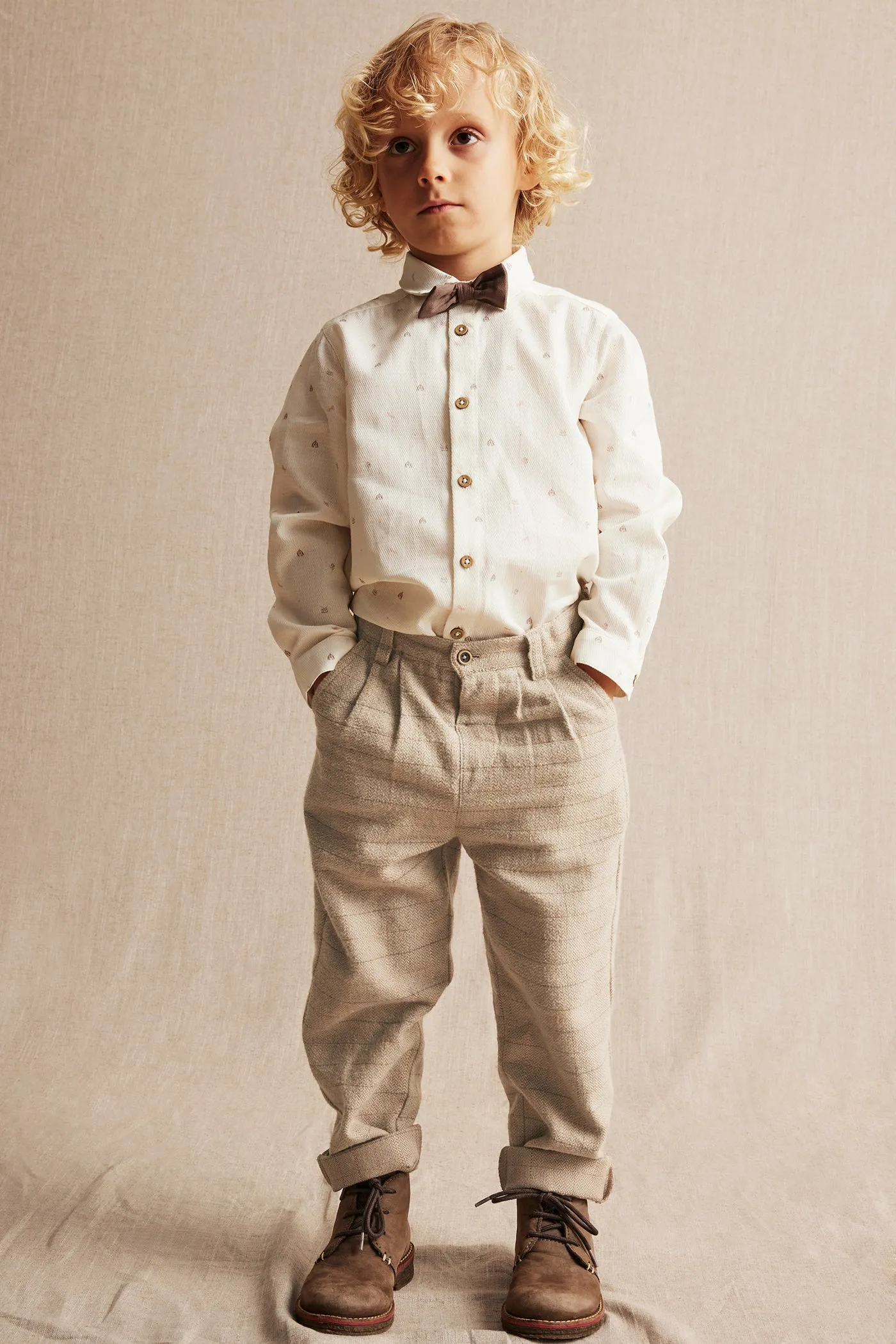 Kids' brown/gold herringbone trousers