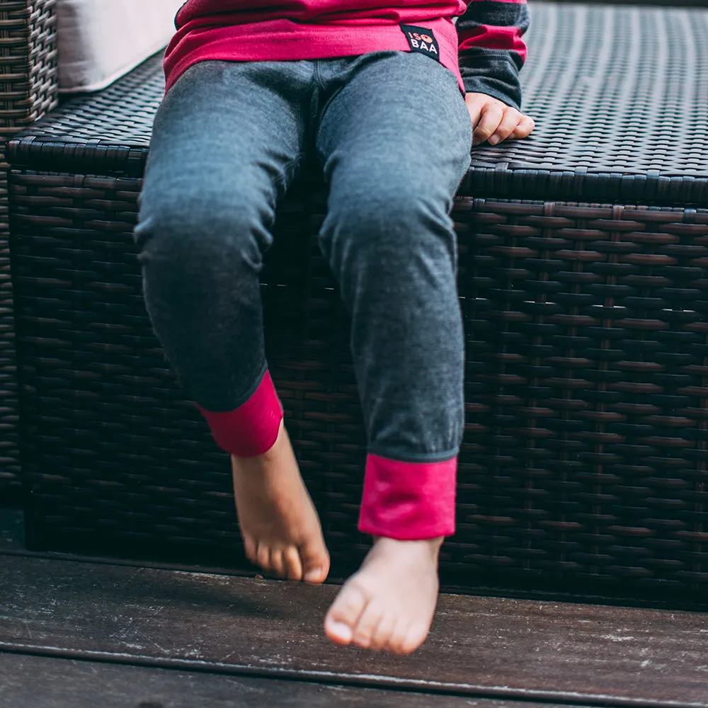 Kids Merino Blend 200 Leggings (Smoke/Fuchsia)