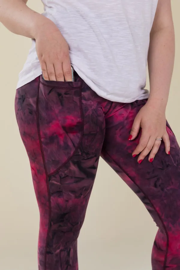 Magenta Tie-Dye Two Pocket Full Length Leggings