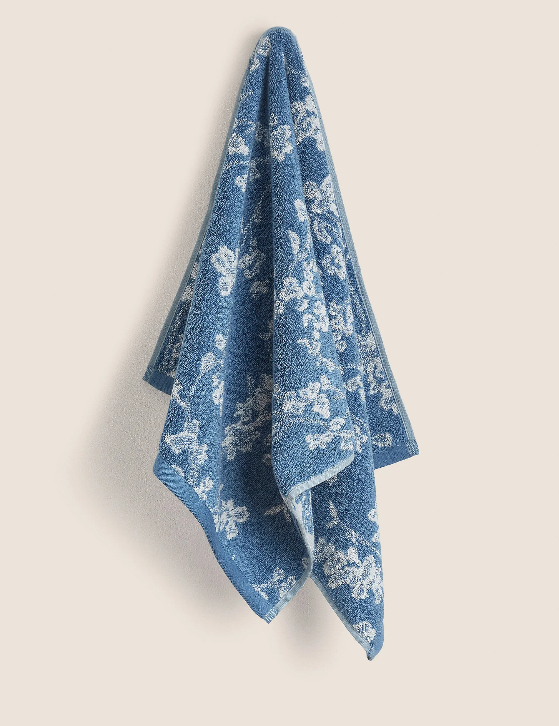 Marks & Spencer Pure Cotton Jacquard Towel with Floral Print Super Soft light blue