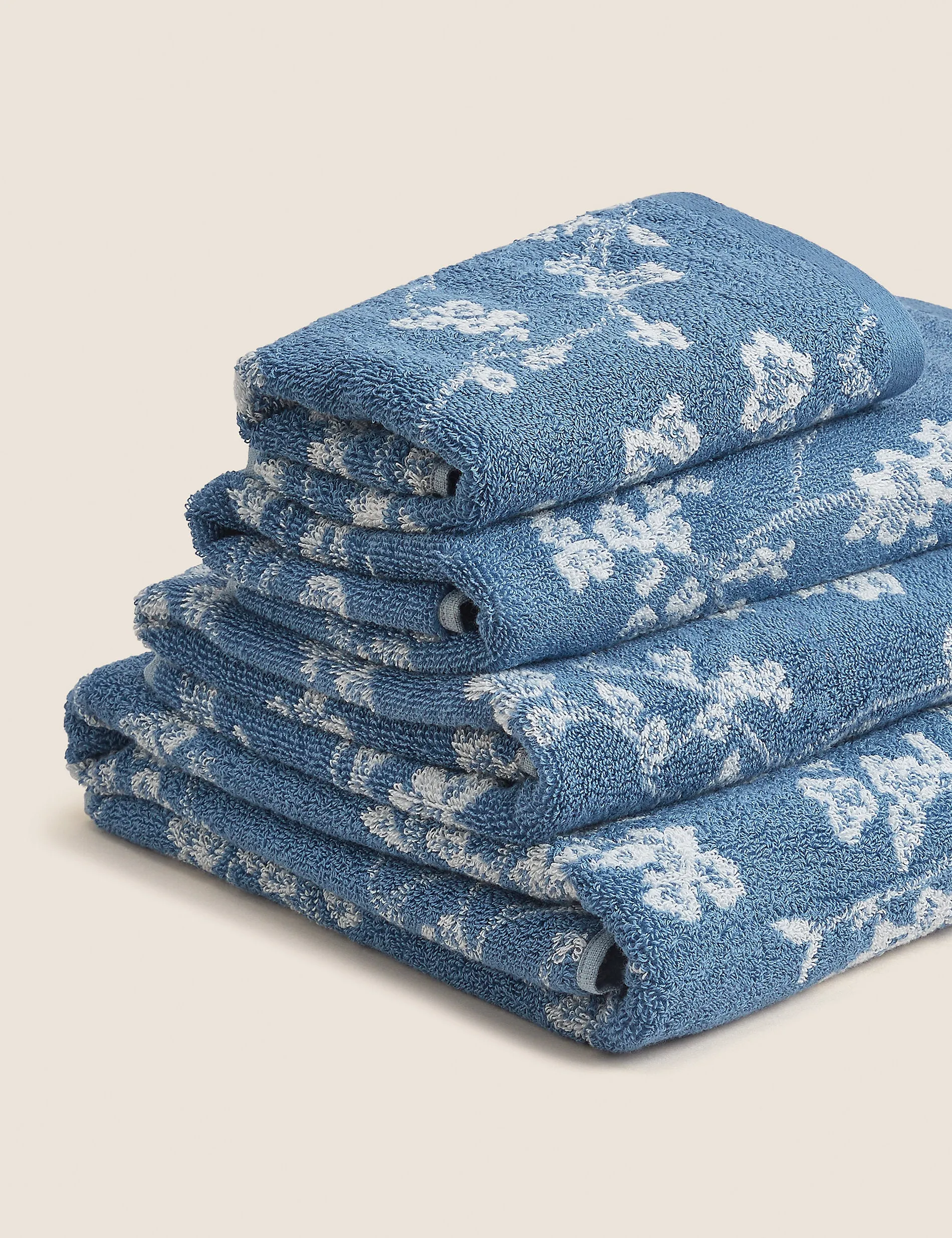 Marks & Spencer Pure Cotton Jacquard Towel with Floral Print Super Soft light blue