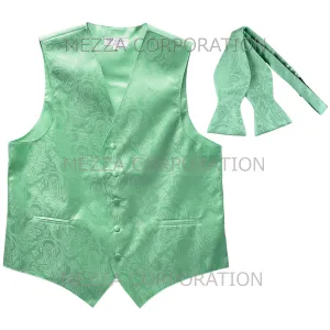 Men's paisley Tuxedo VEST Waistcoat_self tie bowtie aqua green