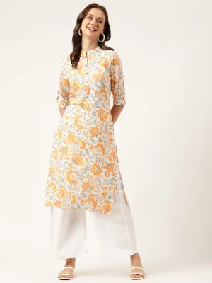 Multi Color Floral Digital Printed Straight Fold Sleeve Kurta