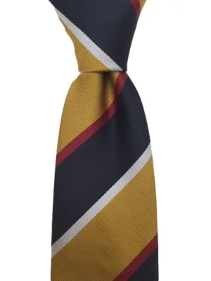 Navy Blue, Golden Mustard Yellow, Silver and Burgundy Striped Tie