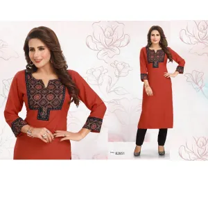 Orange Kurti with Black Embroidered Yoke