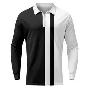 Personality Men's Striped Polo Shirt Long Sleeve Casual Autumn