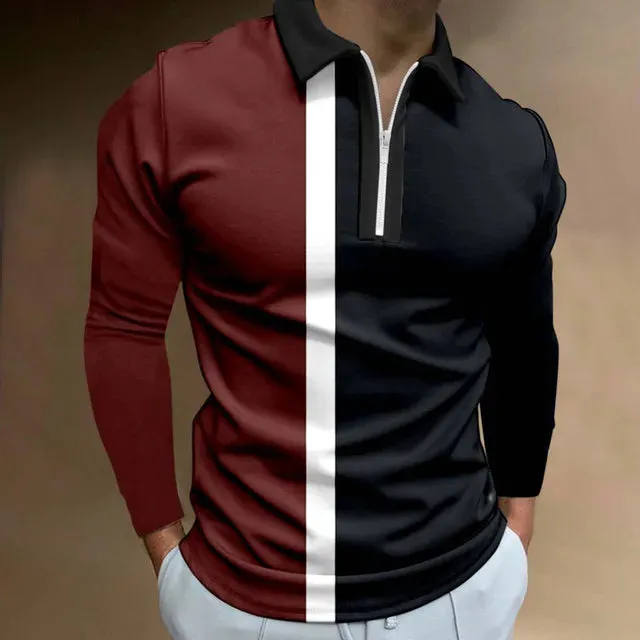 Personality Men's Striped Polo Shirt Long Sleeve Casual Autumn