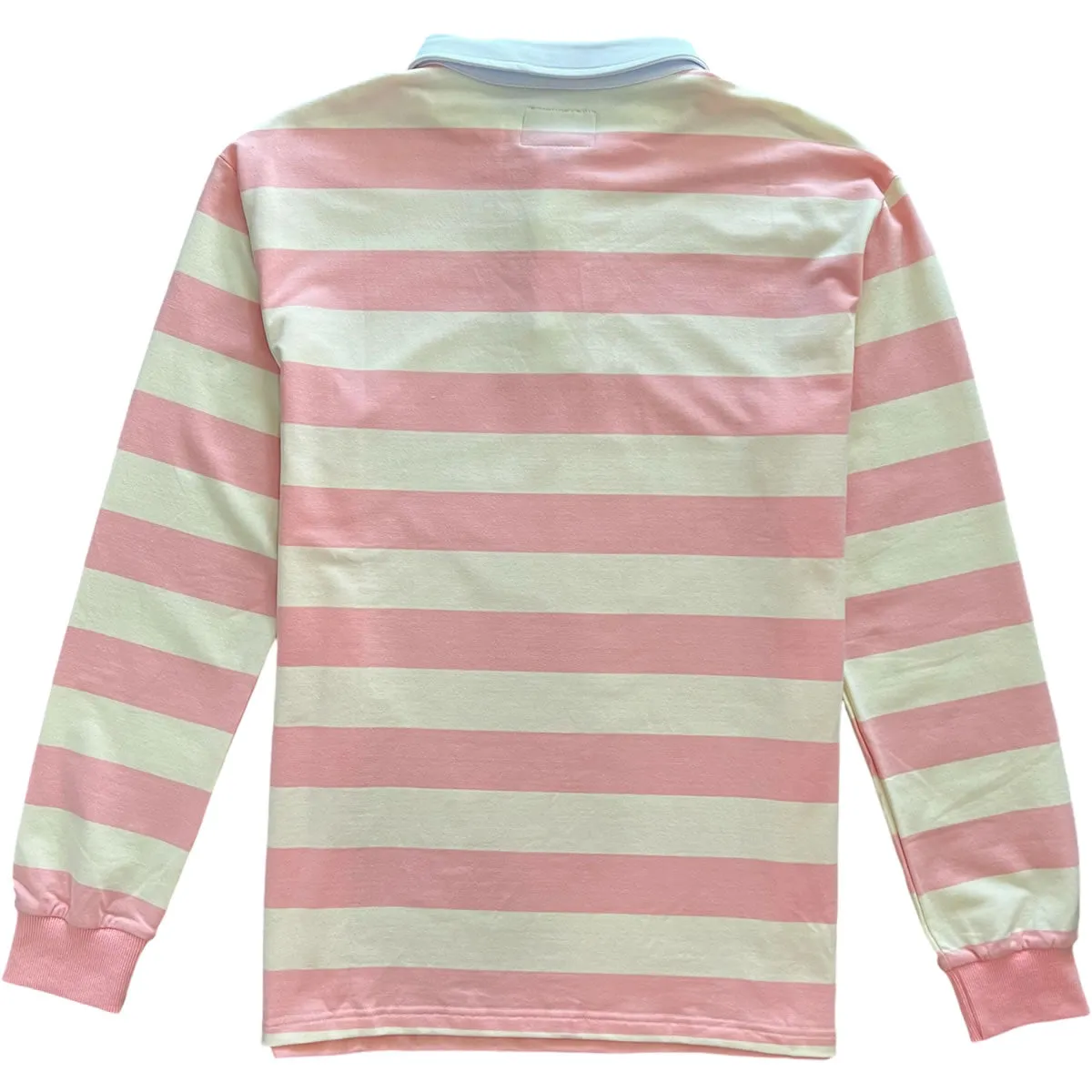 Pink And Beige Striped Mens Long Sleeve Rugby Shirt