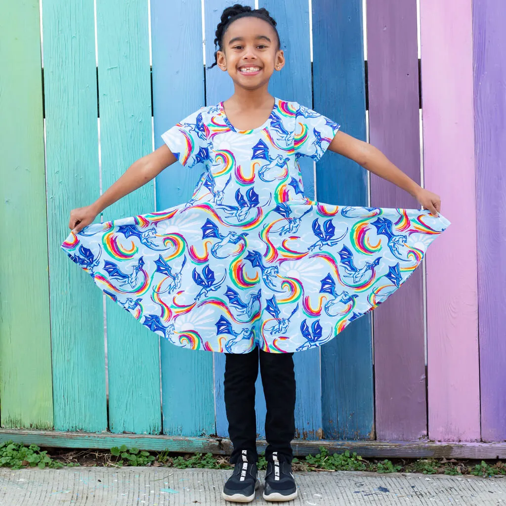 Rainbow Breathing Dragons Super Twirler Dress with Pockets