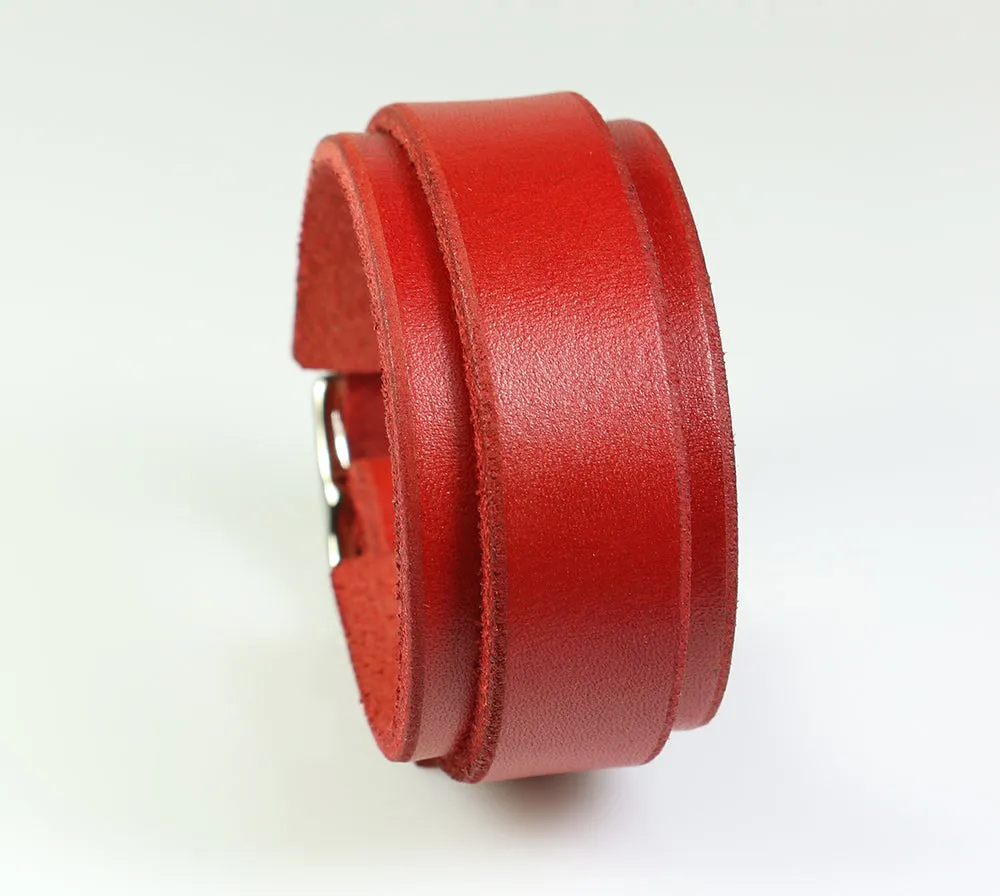 Red Buckling Leather Wrist Cuff