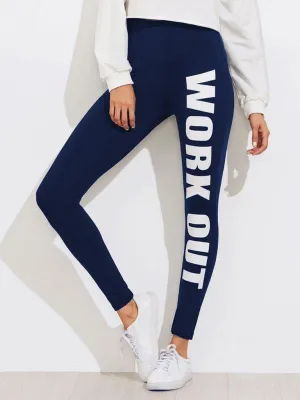 Slogan Print Leggings