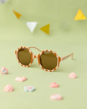 Striped Hexagon Sunglasses for Kids- White & Orange