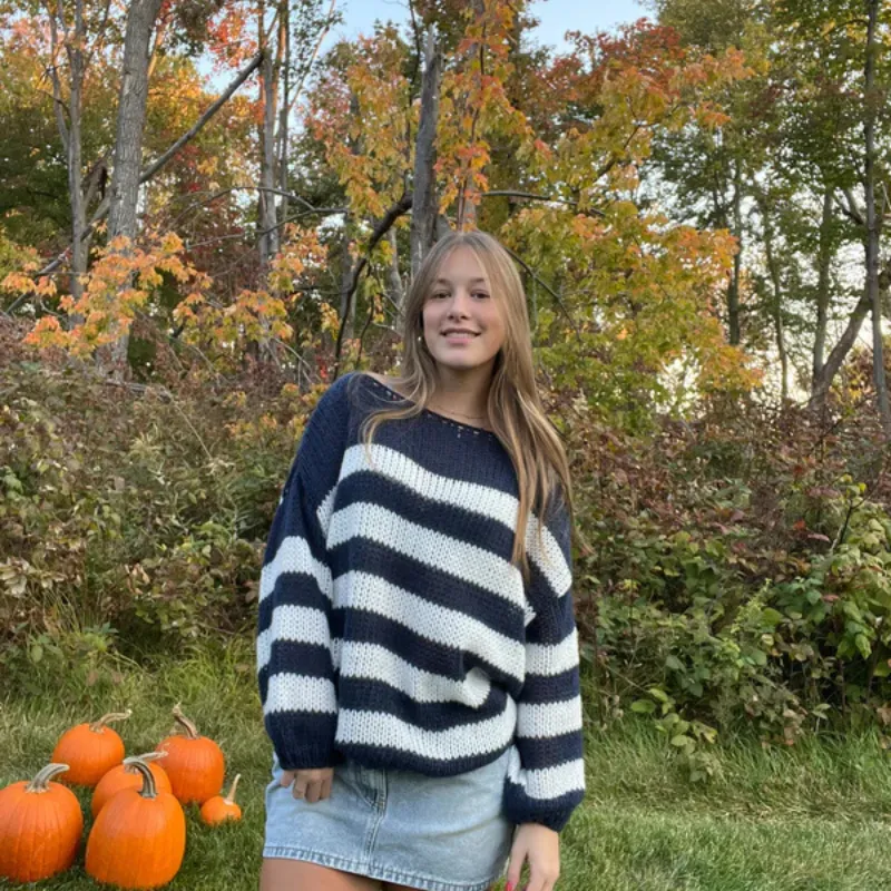 Striped Patterned Knit Sweater