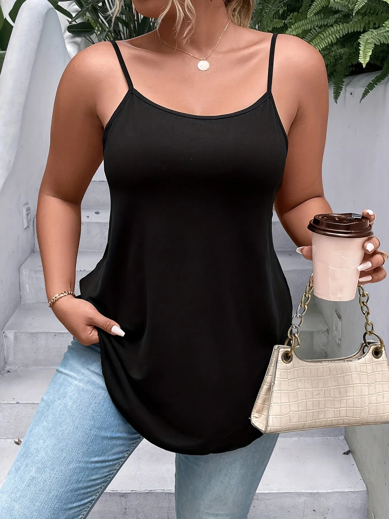 Stylish Plus Size Backless Cami Top with Medium Stretch