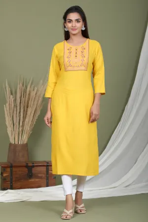 Women Yellow Embroidered Kurta