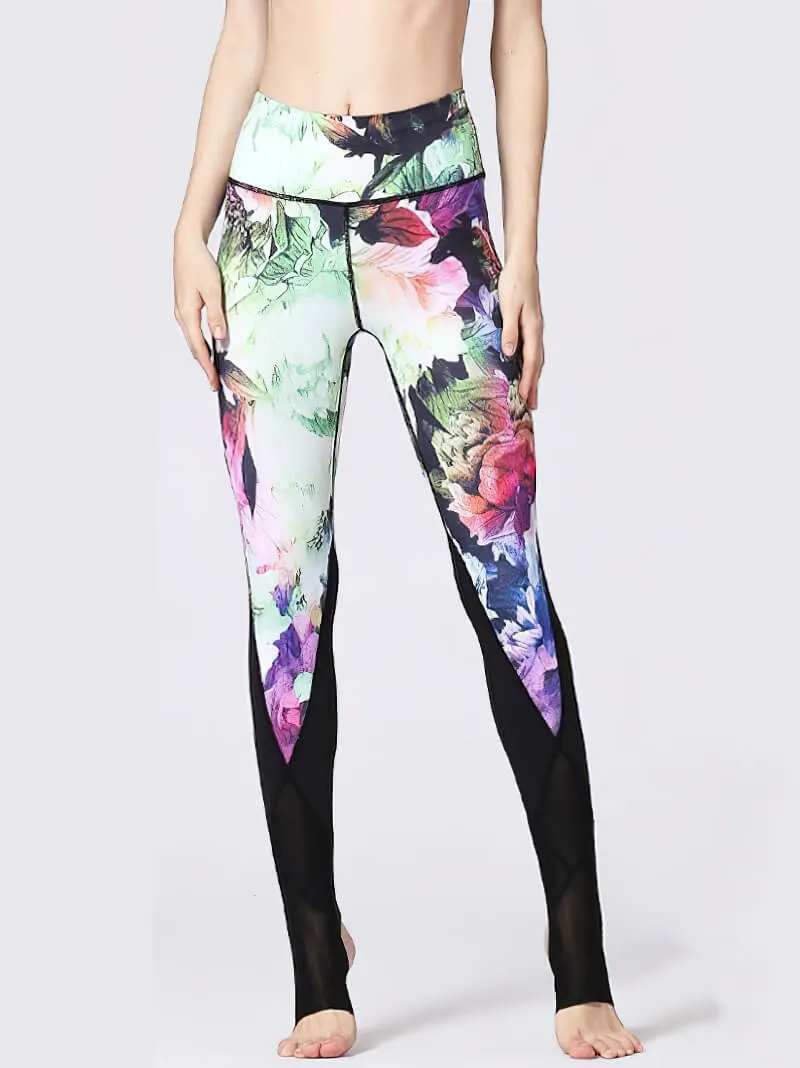 Women's Floral Printed Leggings with Open Heels for Yoga - SF1184